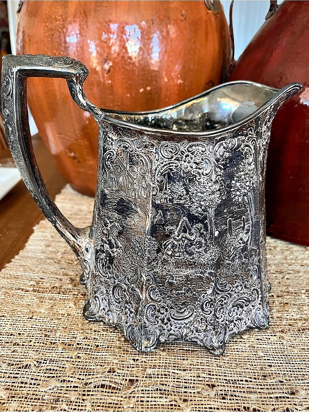 Vintage WB Manufacturing Ornate Silver-Tone Pitcher